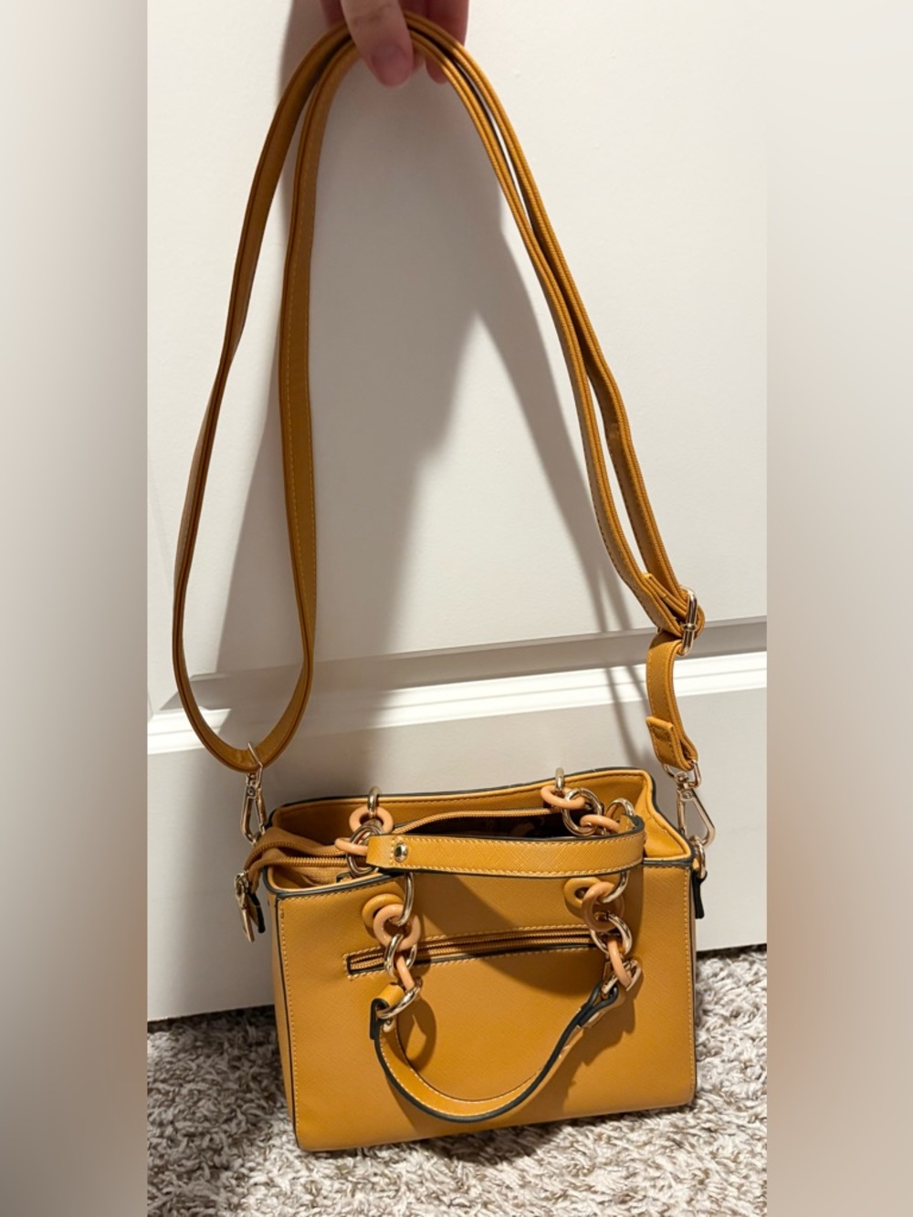 Yellow Women's Chain Accent Crossbody Bag